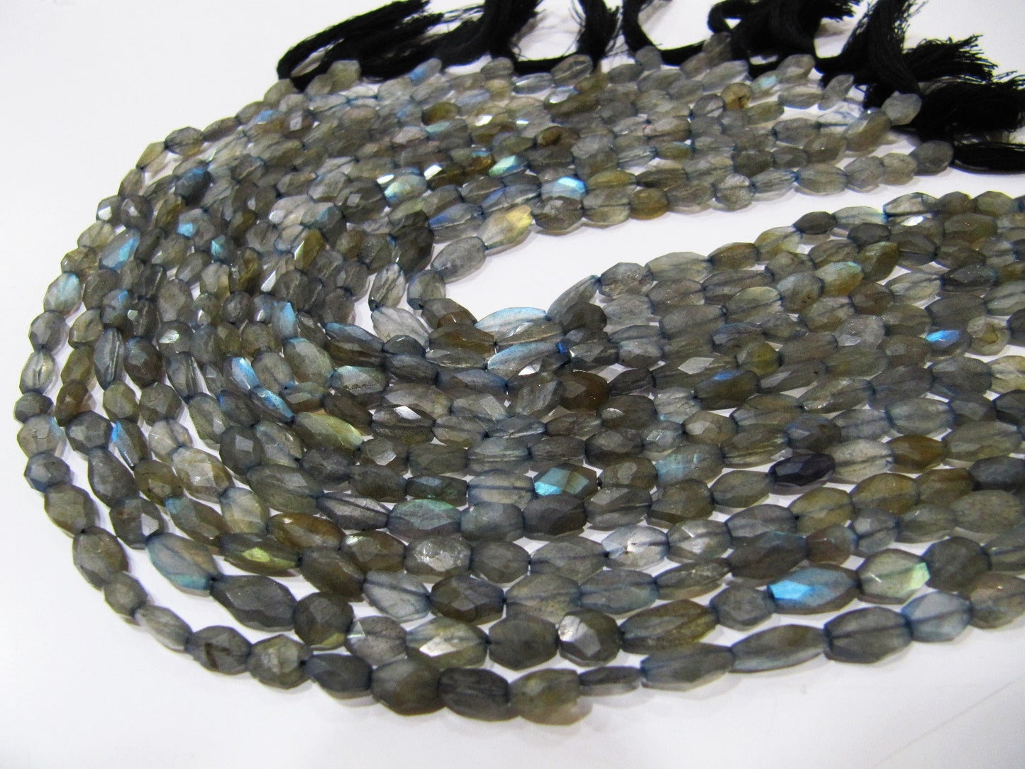 Natural Blue Flashy Labradorite Oval Faceted Beads 6x8mm to 7x10mm Genuine Black Rainbow Mani Shape Beads Strand 13 inches Long