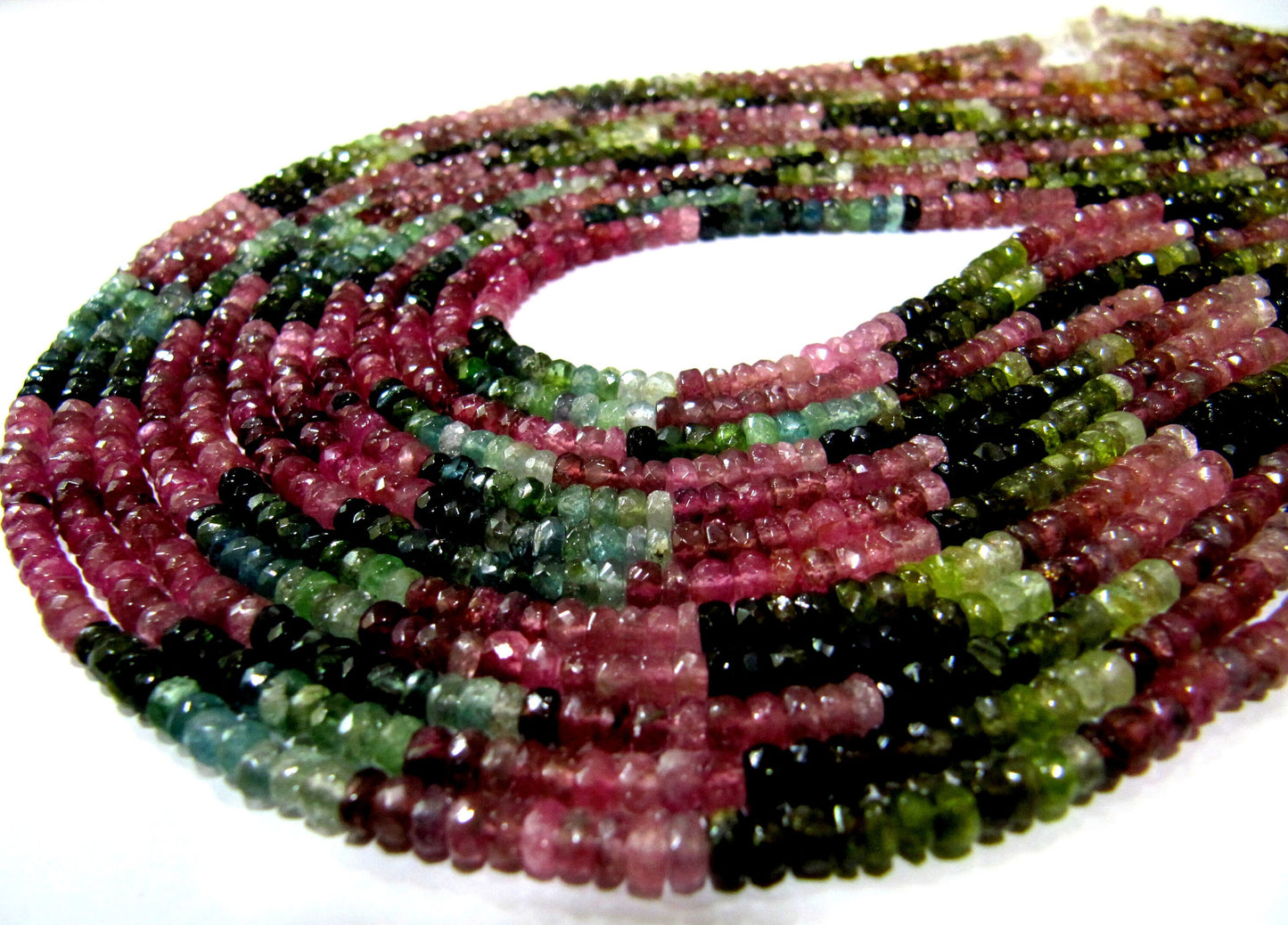 Natural Multi Tourmaline Watermelon Multi color Rondelle Faceted Beads Size 3 to 4mm Strand 15 inches Long Jewelry Making Beads