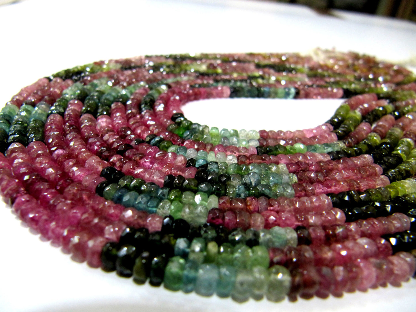 Natural Multi Tourmaline Watermelon Multi color Rondelle Faceted Beads Size 3 to 4mm Strand 15 inches Long Jewelry Making Beads