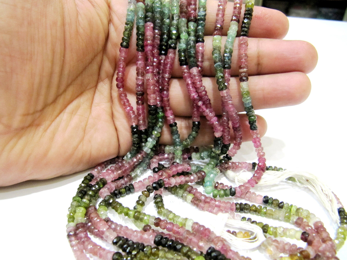 Natural Multi Tourmaline Watermelon Multi color Rondelle Faceted Beads Size 3 to 4mm Strand 15 inches Long Jewelry Making Beads