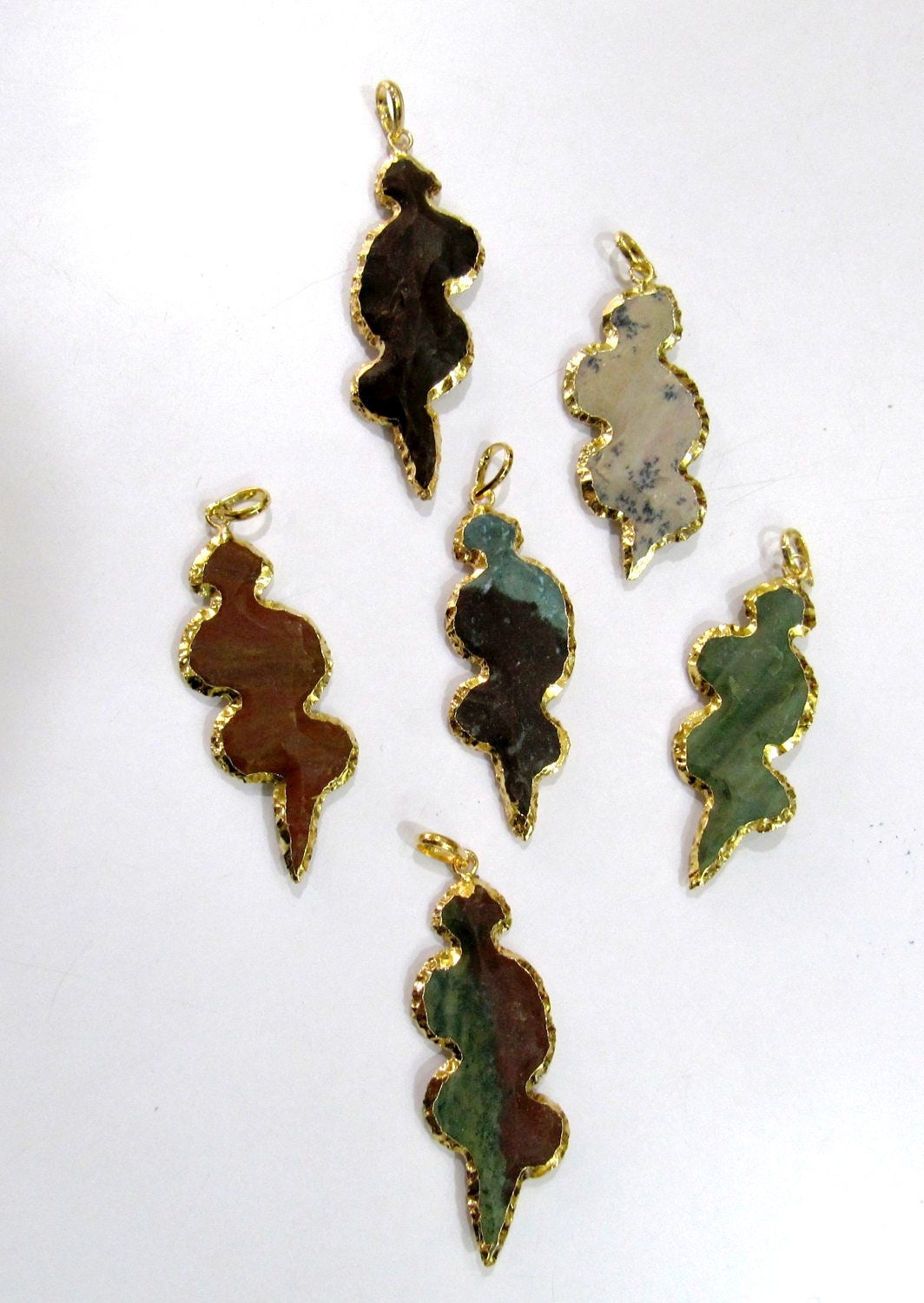 Natural Jasper Designer Snack Shape Gold Electroplated Edge Single Loop Arrowhead Connector Charms Pendant Size 2 to 2.5 Inches Approx Long