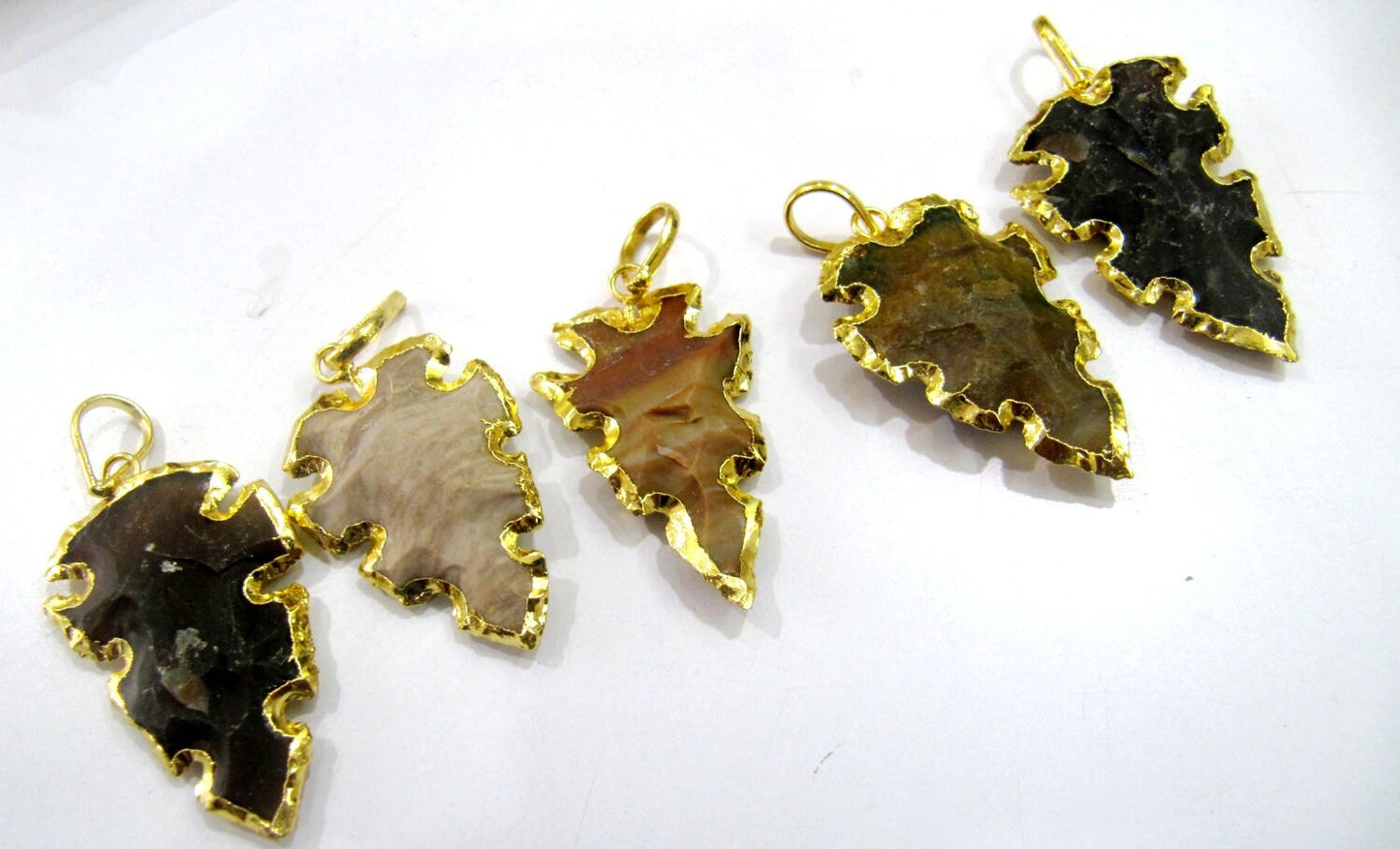 Natural Jasper Hunting Tool Design Gold Electroplated Edge Single Loop Arrowhead Connector Charms Pendant Size 1.5 to 2 Inches Long