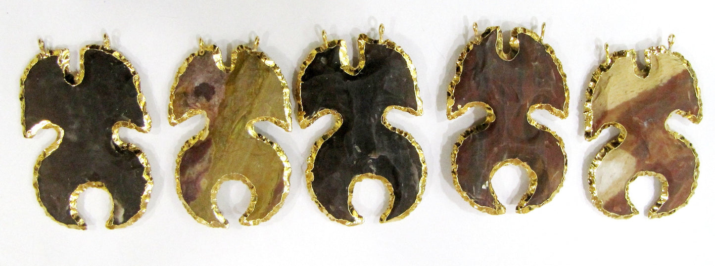 Natural Jasper Crab Shape Design Gold Electroplated Edge Double Loop Arrowhead Connector Charms Pendant Size approx.2 to 2.5 Long