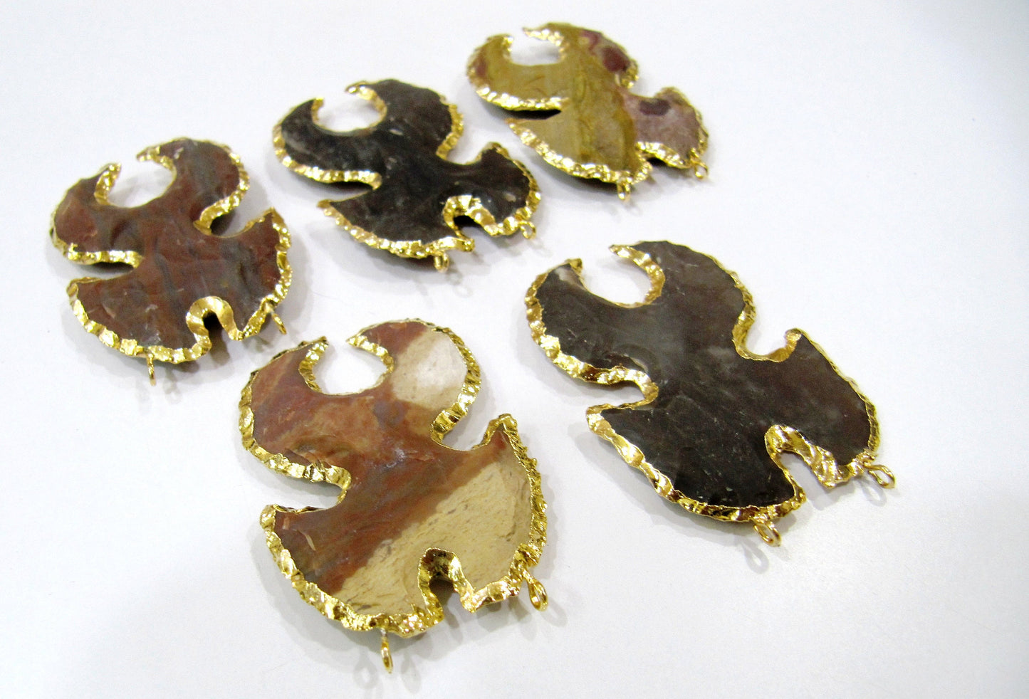Natural Jasper Crab Shape Design Gold Electroplated Edge Double Loop Arrowhead Connector Charms Pendant Size approx.2 to 2.5 Long