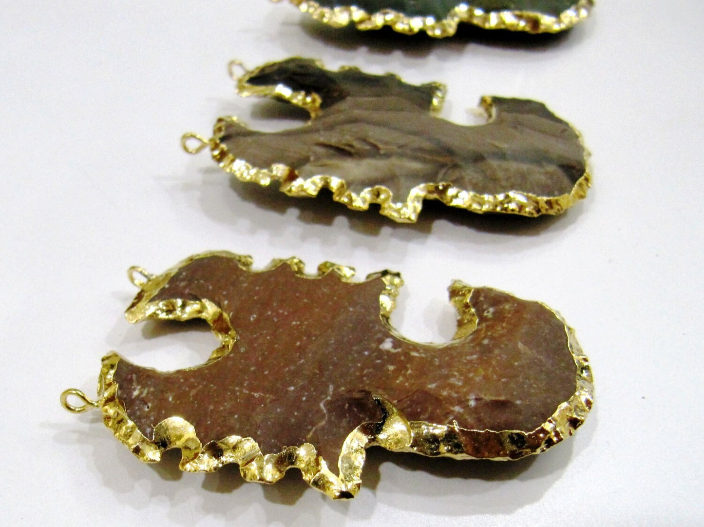 Natural Jasper Scorpio Shape Design Gold Electroplated Edge Double Loop Arrowhead Connector Charms Pendant Size 2 to 2.5 inch Long