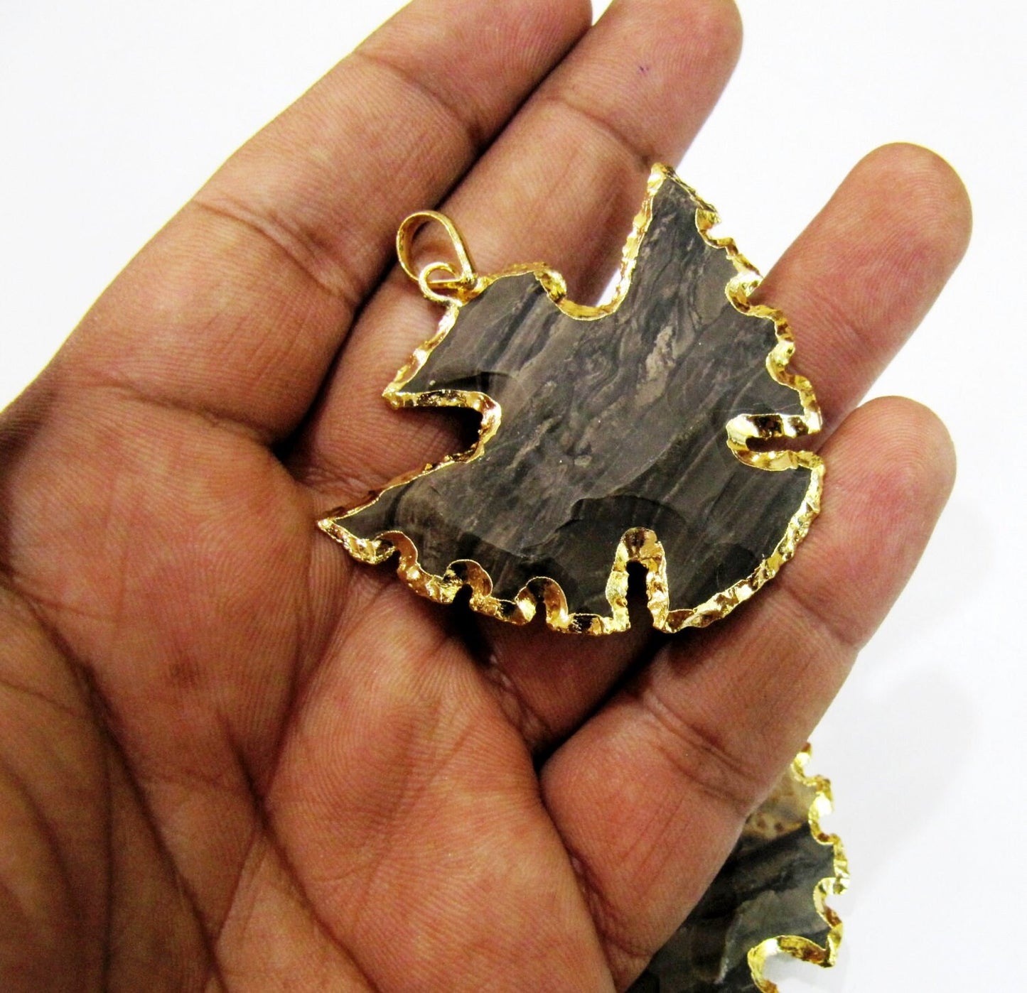 Natural Jasper Bird Shape Design Gold Electroplated Edge Double Loop Arrowhead Connector Charms Pendant Size approx.2 to 2.5 Long