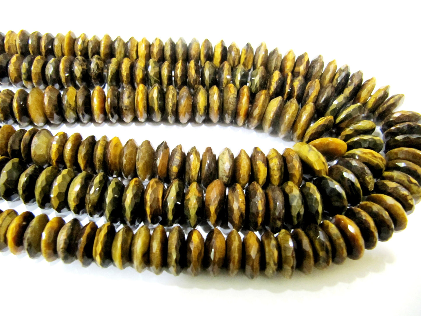 Natural Tiger Eye German cut Rondelle Faceted Beads Size 9 to 13mm Gemstone Beads Strands approx 8 inch long sold per Strand