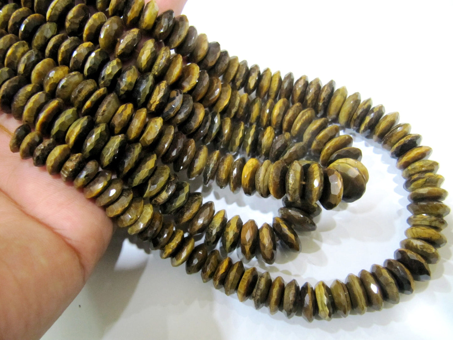 Natural Tiger Eye German cut Rondelle Faceted Beads Size 9 to 13mm Gemstone Beads Strands approx 8 inch long sold per Strand