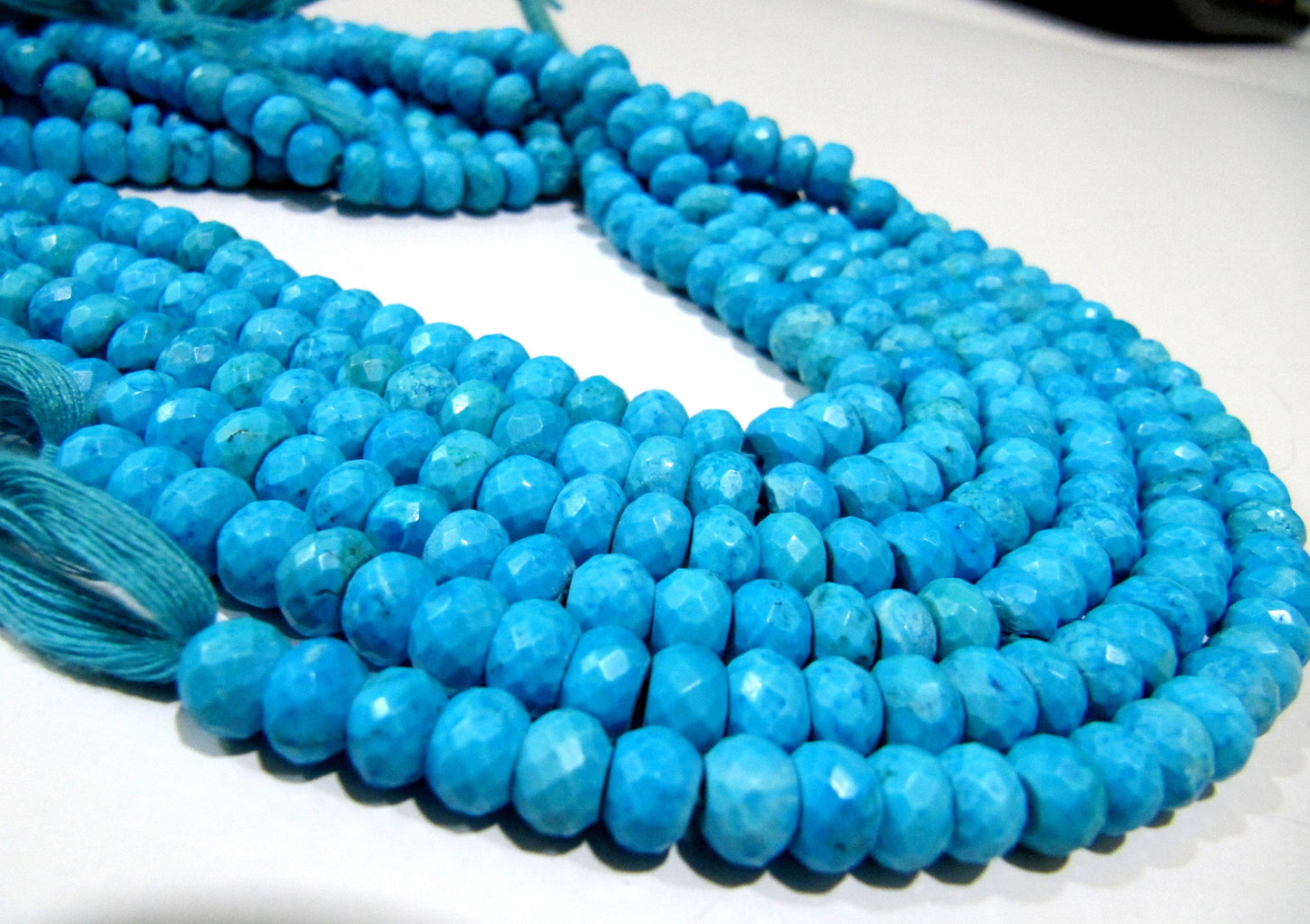 Natural Rare Blue Turquoise Magnesite Rondelle Faceted 6mm to 7mm Beads Strand 8 inches Jewelry making gemstone beads Wholesale Prices