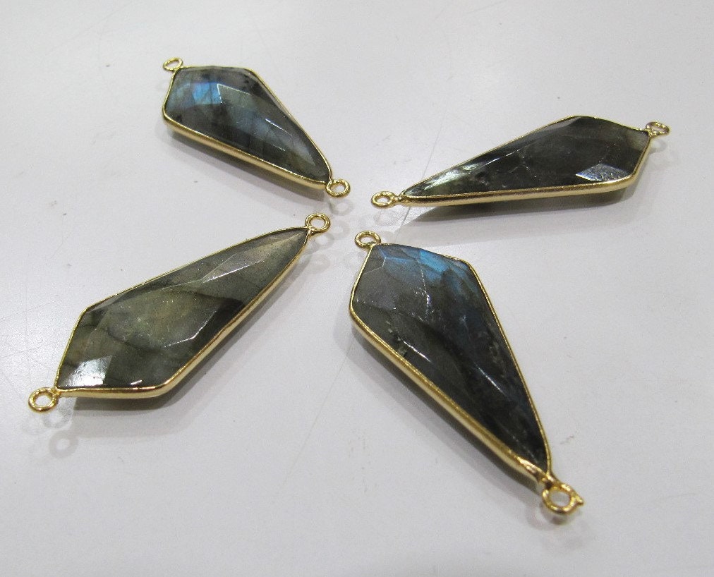 2 Pcs Set Natural Labradorite Blue Flashy Arrowhead Size 15x35mm Connectors Double Loop Bezel Jewelry Making Bezel Connectors