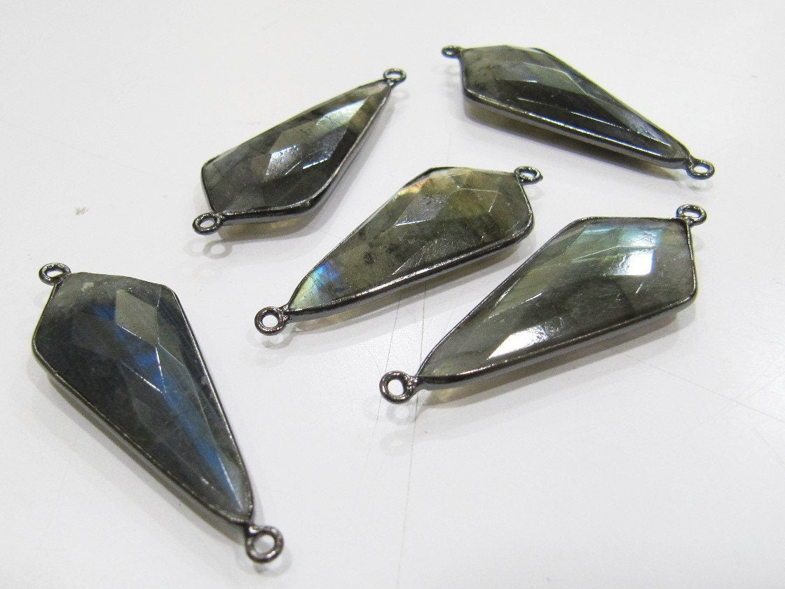 2 Pcs Set Natural Labradorite Blue Flashy Arrowhead Size 15x35mm Connectors Double Loop Bezel Jewelry Making Bezel Connectors