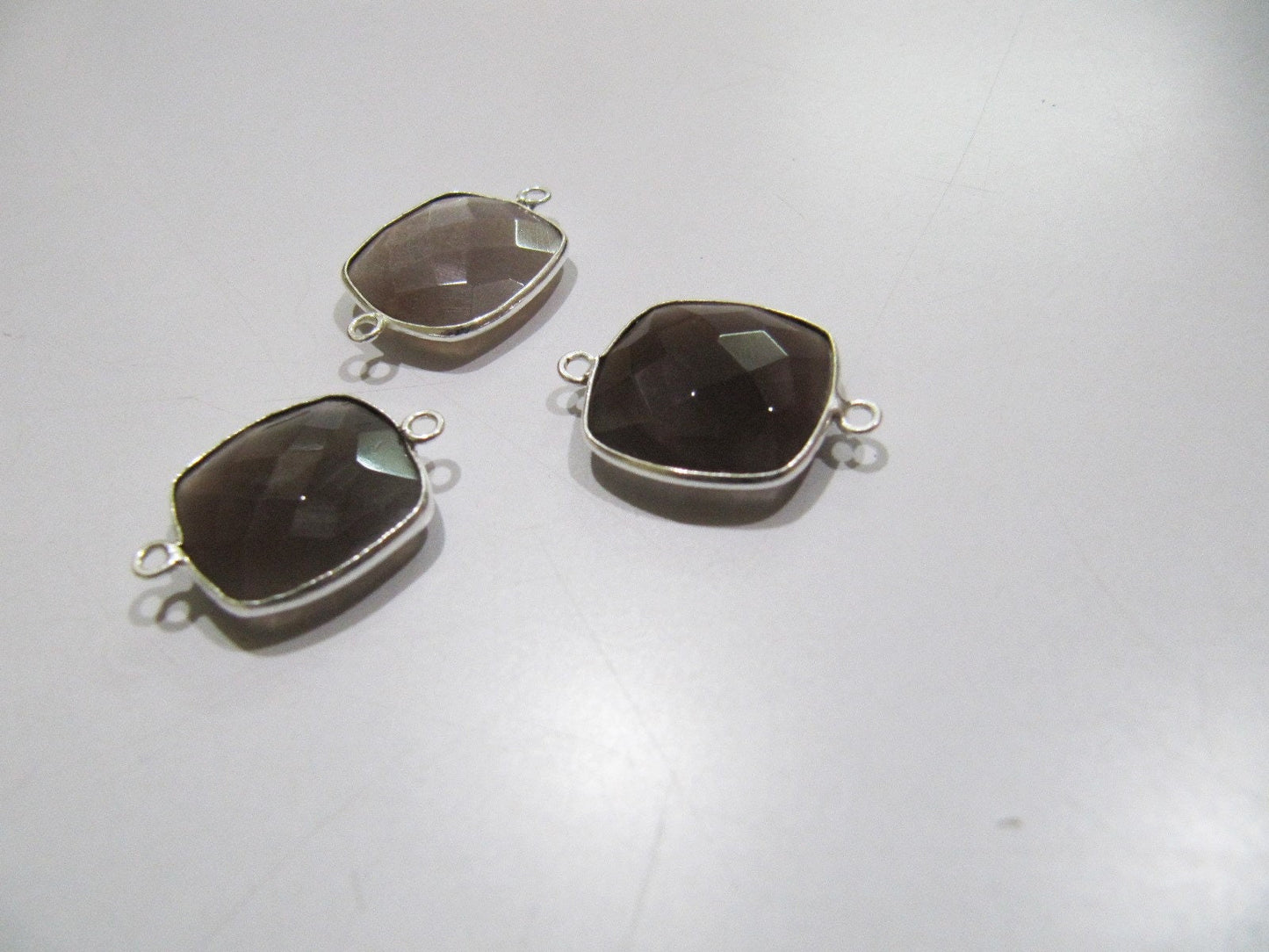 Natural Chocolate Moonstone Cushion Shape Briolette Connectors Double Loop Bezel Connectors 15 mm Size Gemstone Charms per piece