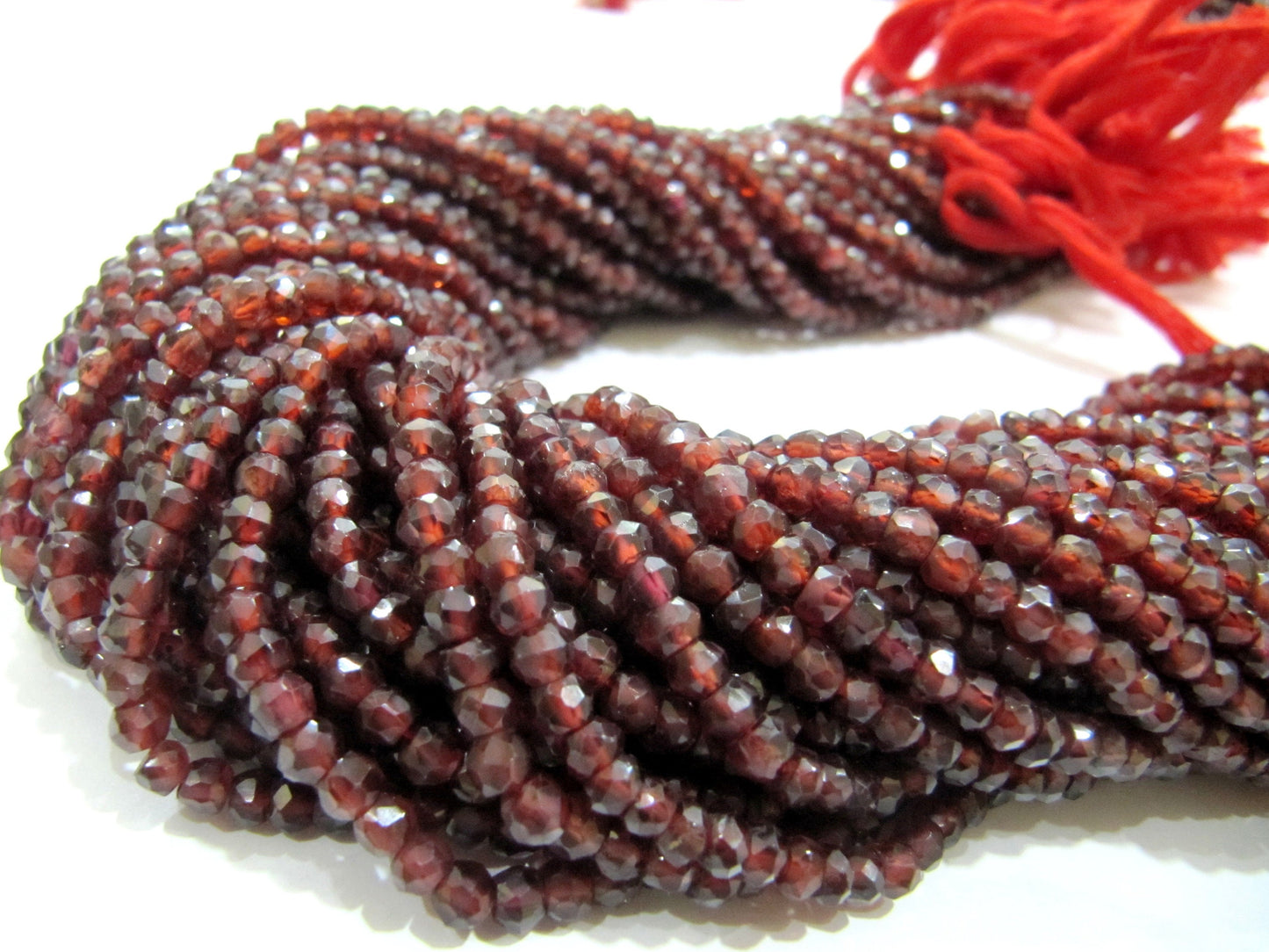 Natural Garnet Rondelle Faceted 3-4mm Beads Micro faceted Mozambique Garnet Top Quality Beads Strands 13 inches Long Wholesale Prices