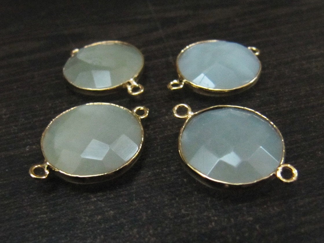 4Pc.- Natural White Moonstone Round Coin Shape Faceted Connectors Double Loop Bezel Connectors 15 mm Size Gemstone Connector Charms