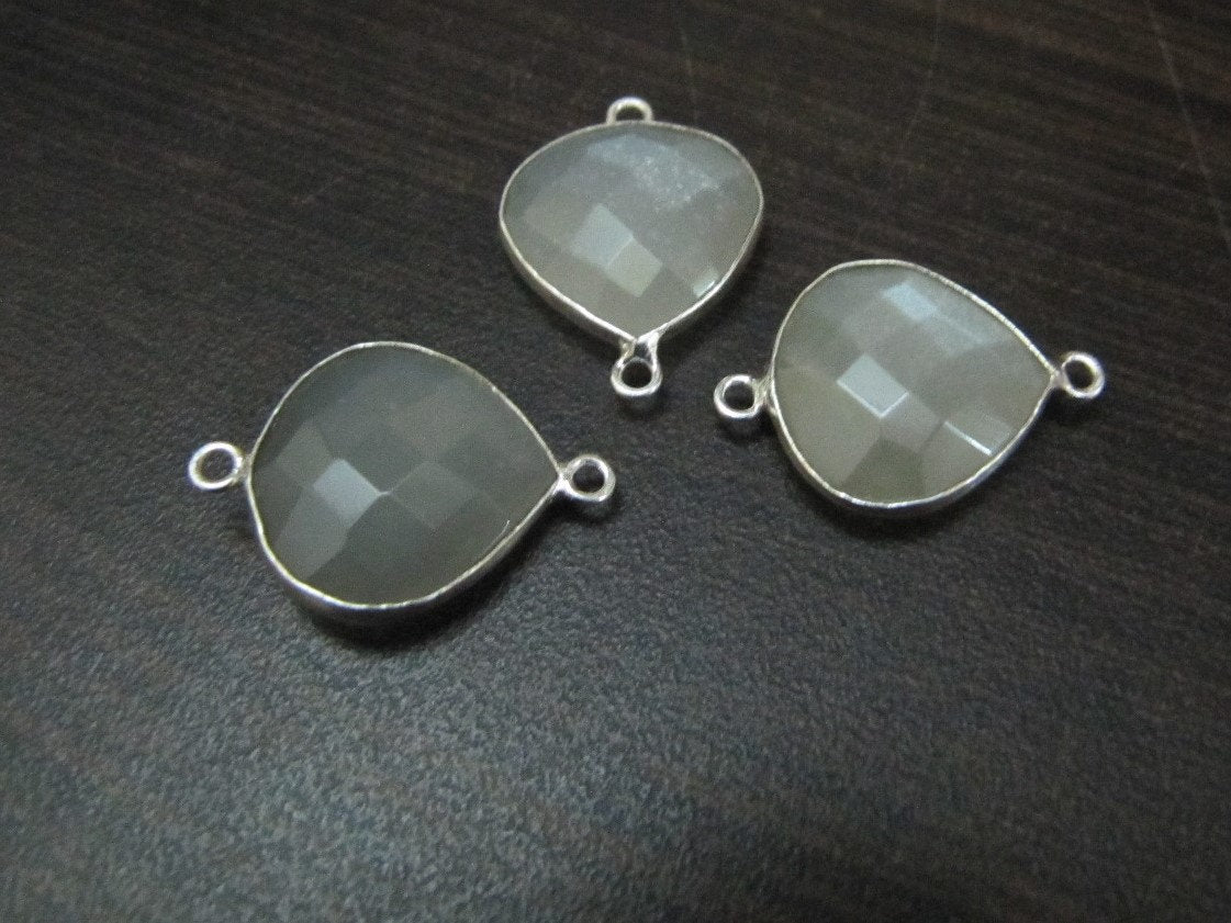 4Pc.- Natural White Moonstone Heart/Pear Shape Faceted Connectors Double Loop Bezel Connectors 15 mm Size Gemstone Connector Charms