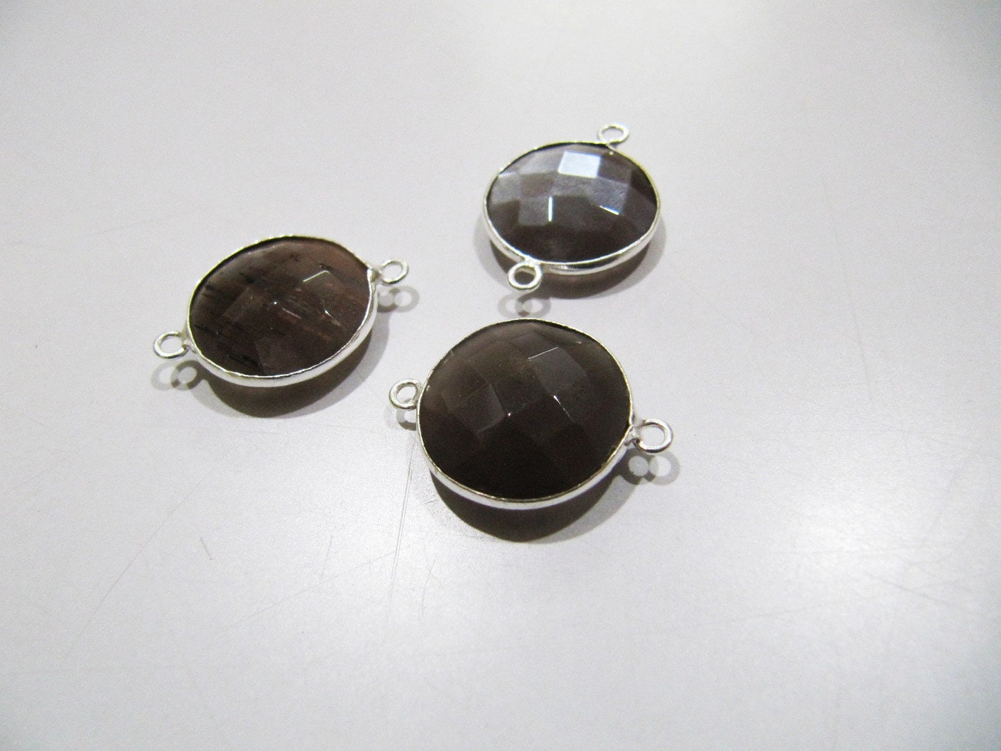 Natural Chocolate Moonstone Round Coin Shape Faceted Double Loop Bezel Connectors 15 mm Size Gemstone Connector Charms sold per piece