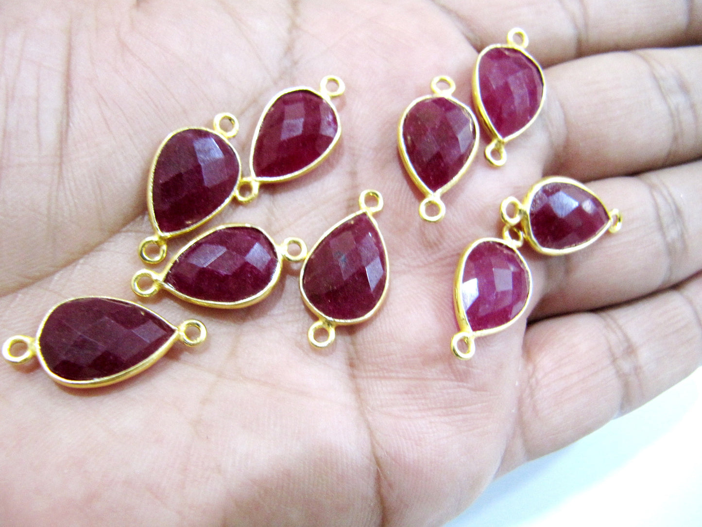 Ruby Pear Shape Briolette Bezel Connectors Size 10x14mm Semi Precious Stone Bezel Double Loop Sold per piece