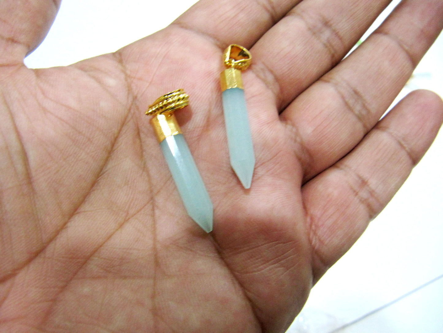 Mix Color Gemstone Faceted Pencil Shape Pointed Charm Pendant 30 to 40mm Long Gold Electroplated with Designer Loop Choose the Color