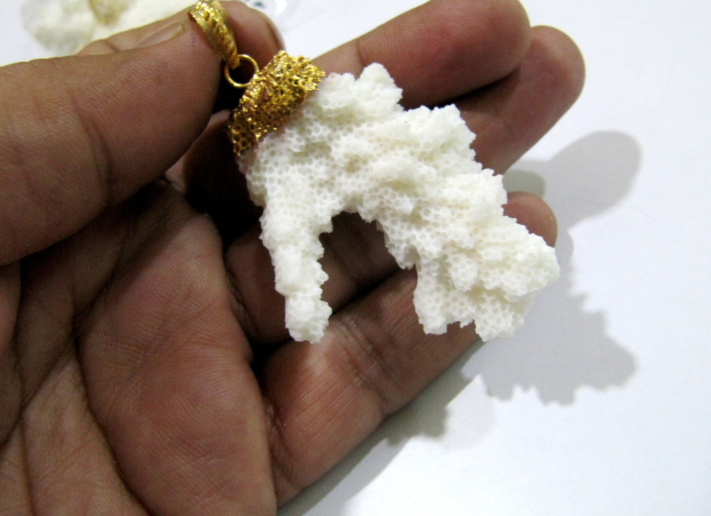 Natural Italian White Coral Cluster Pendant 24Kt Gold ElectroPlated Pendant Free Shape Charm with Designer loop Size 40 x 50 mm to 50* 60mm