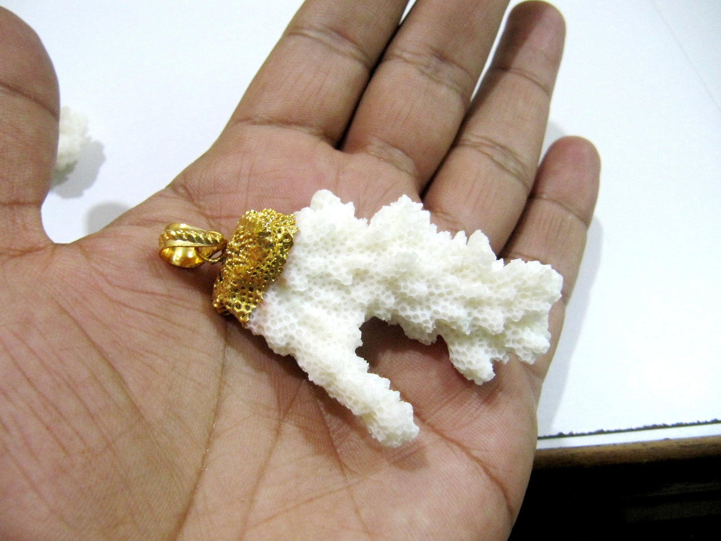 Natural Italian White Coral Cluster Pendant 24Kt Gold ElectroPlated Pendant Free Shape Charm with Designer loop Size 40 x 50 mm to 50* 60mm
