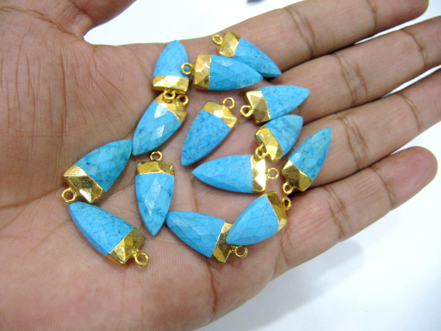 Natural Gemstone Arrow Shape Charm Pendant Single Loop connectors 24K Gold Electroplated Pendant Size 20 to 25mm Sold Per Piece