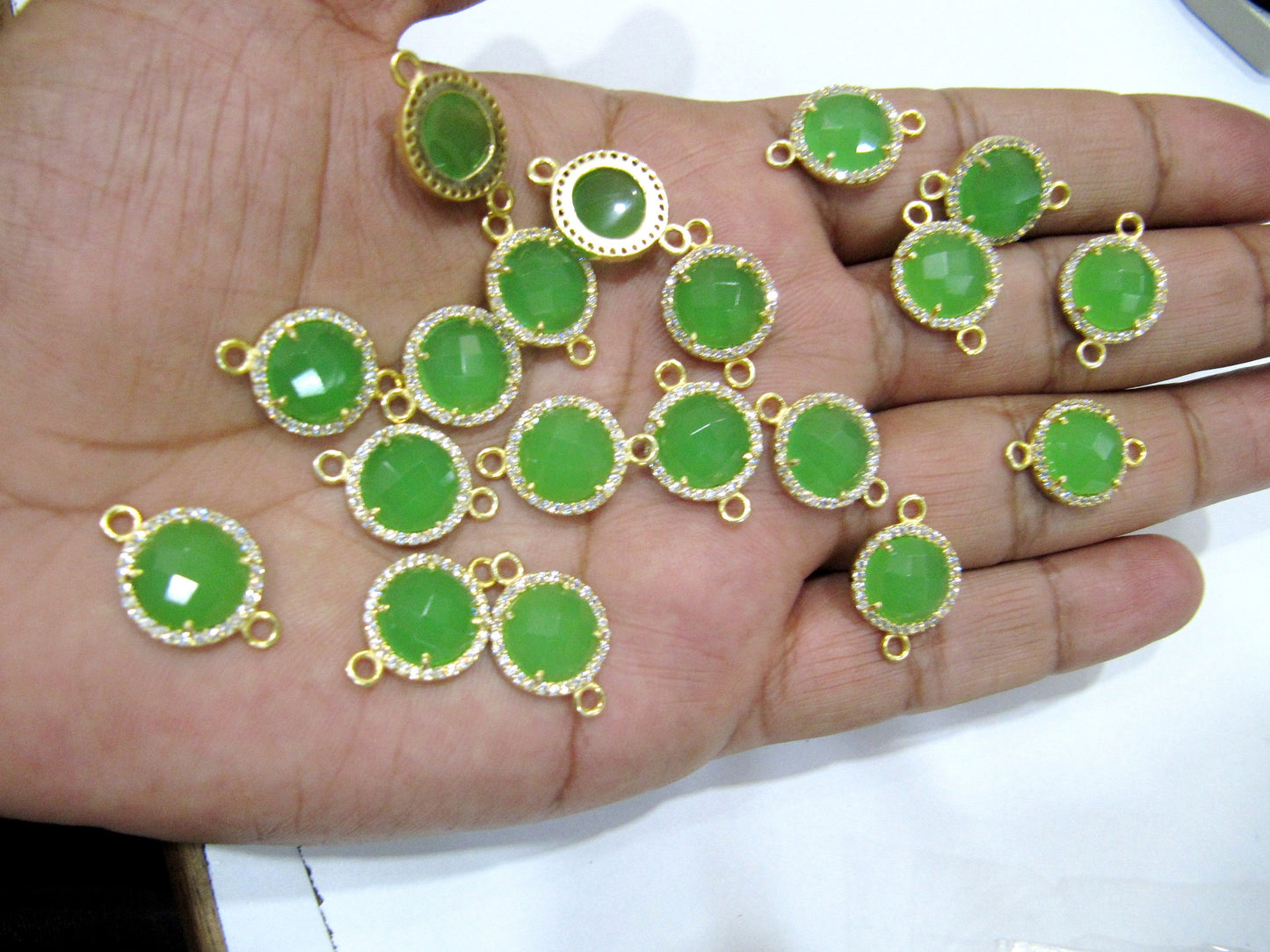Gemstone Quartz Round Shape Briolette 13mm Connectors With Setted CZ Pave 24K Gold Electroplated Double Loop Gemstone Jewelry Charms