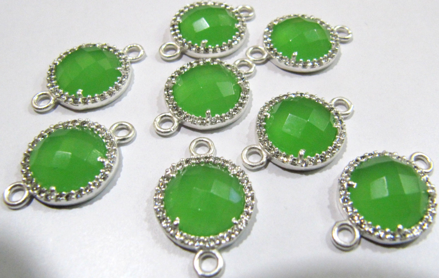 Gemstone Quartz Round Shape Briolette 13mm Connectors charms With Setted CZ Pave Silver Electroplated Double Loop Choose the Stone