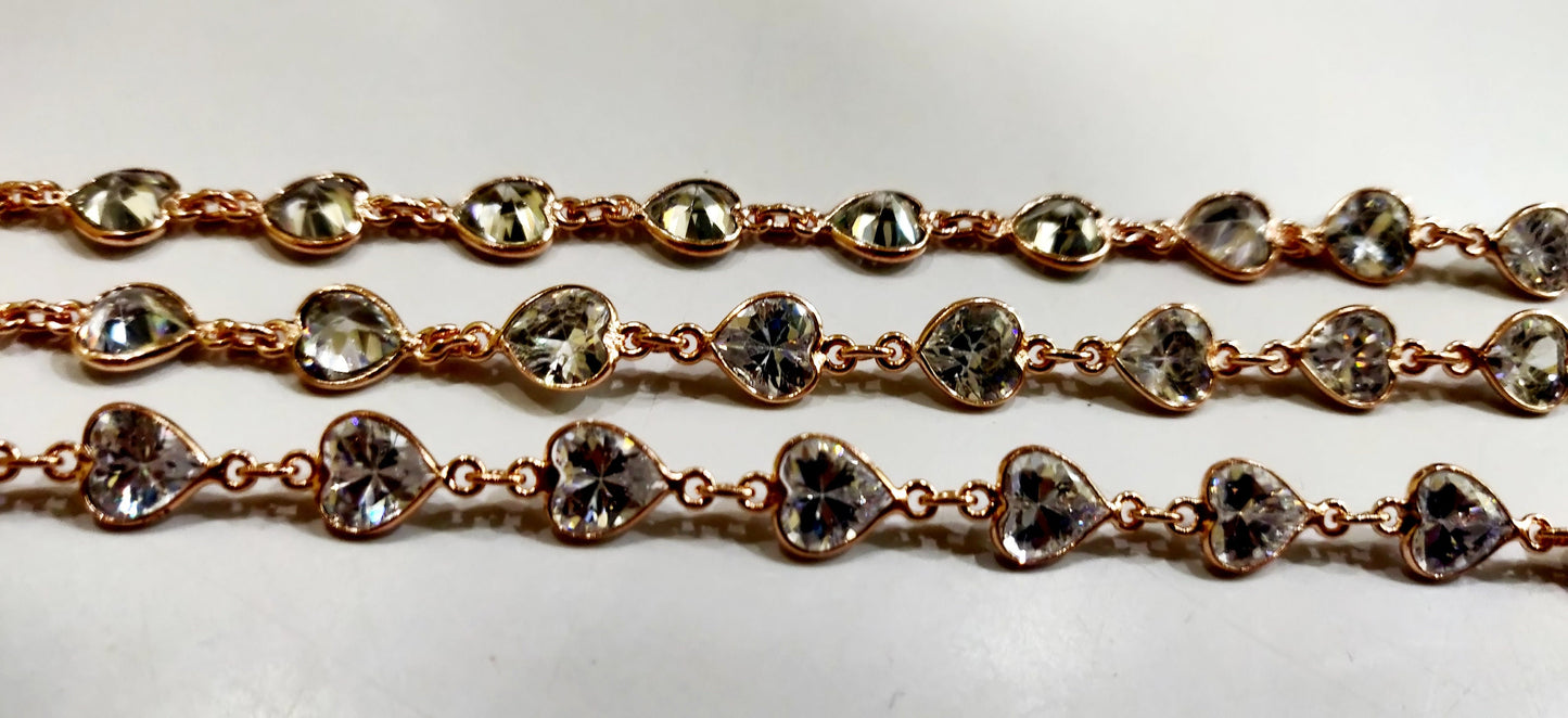 Natural Cubic Zirconia Heart Shape 8mm bezel Connector Chain Sold Per Foot Top Quality Wholesale Price Jewelry making chain Handmade chain