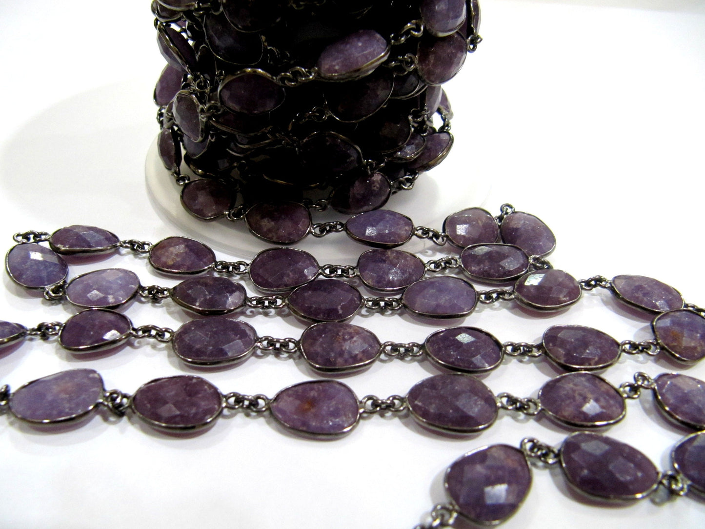 Natural Lepidolite Uneven Free Shape Briolette Faceted Bezel Connector Chain 10 to 15mm Sold Per Foot High Quality Wholesale price
