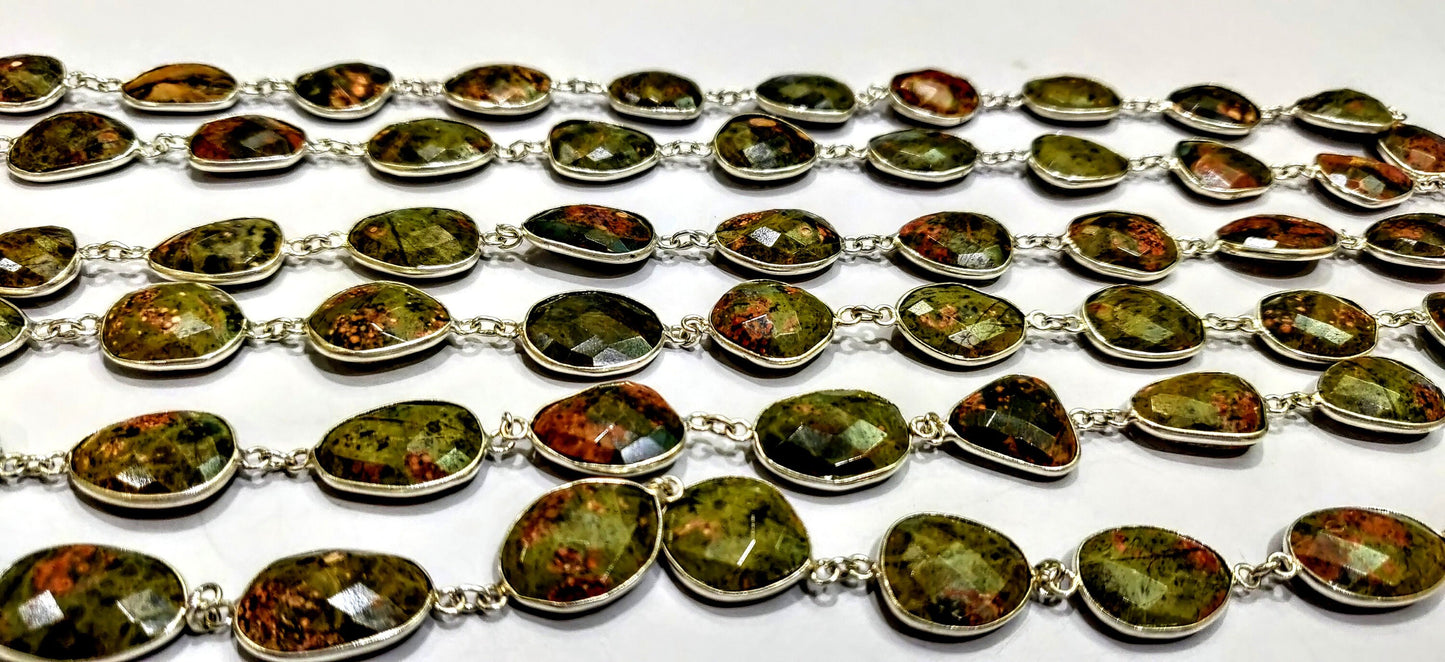 Natural Unakite Nugget Briolette Connector Chain Uneven Free Shape 15 to 17mm Plated Sold Per Foot High Quality Beads Wholesale prices