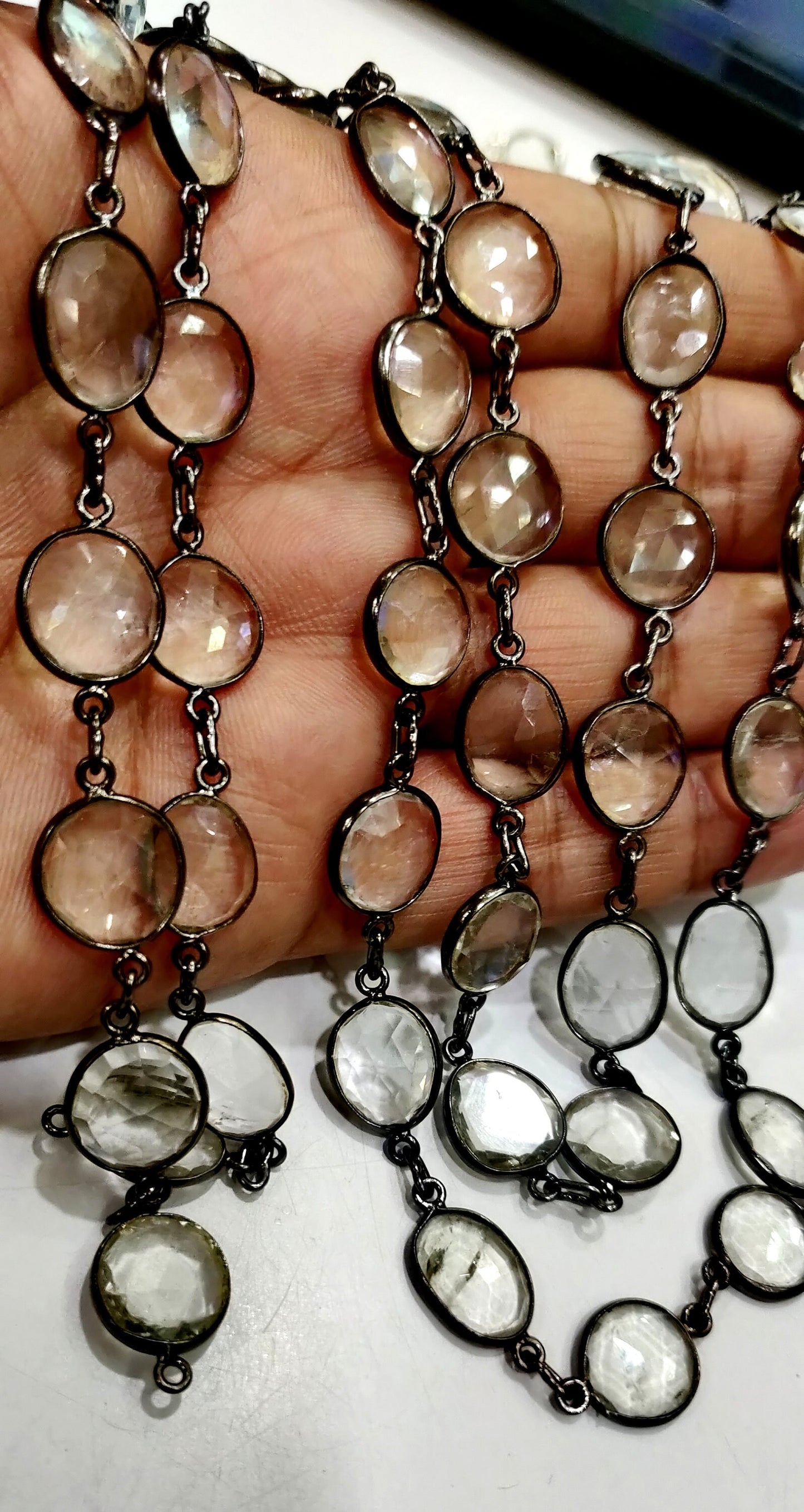 1 Foot- Natural Crystal Quartz Briolette Connector Chain,Free Shape Briolette Bezel Connector Chain 12 to 15 mm Crystal bezel Chain