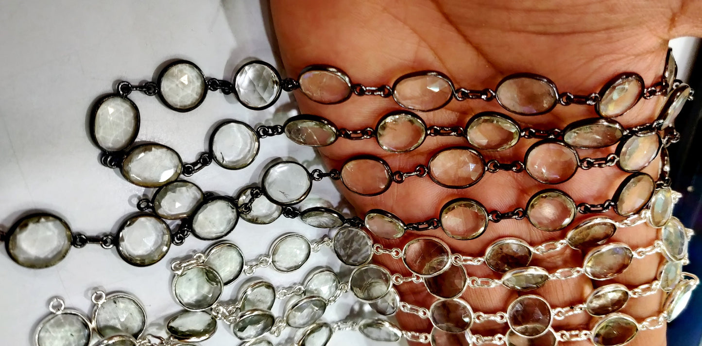 1 Foot- Natural Crystal Quartz Briolette Connector Chain,Free Shape Briolette Bezel Connector Chain 12 to 15 mm Crystal bezel Chain