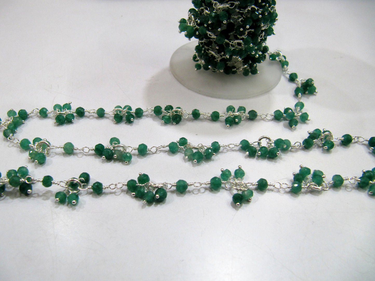 Dyed Emerald Gemstone Flower Chain Rondelle faceted Beads 3 to 4mm size Dangling Beaded Cluster Chain Semi Precious Beads sold per foot