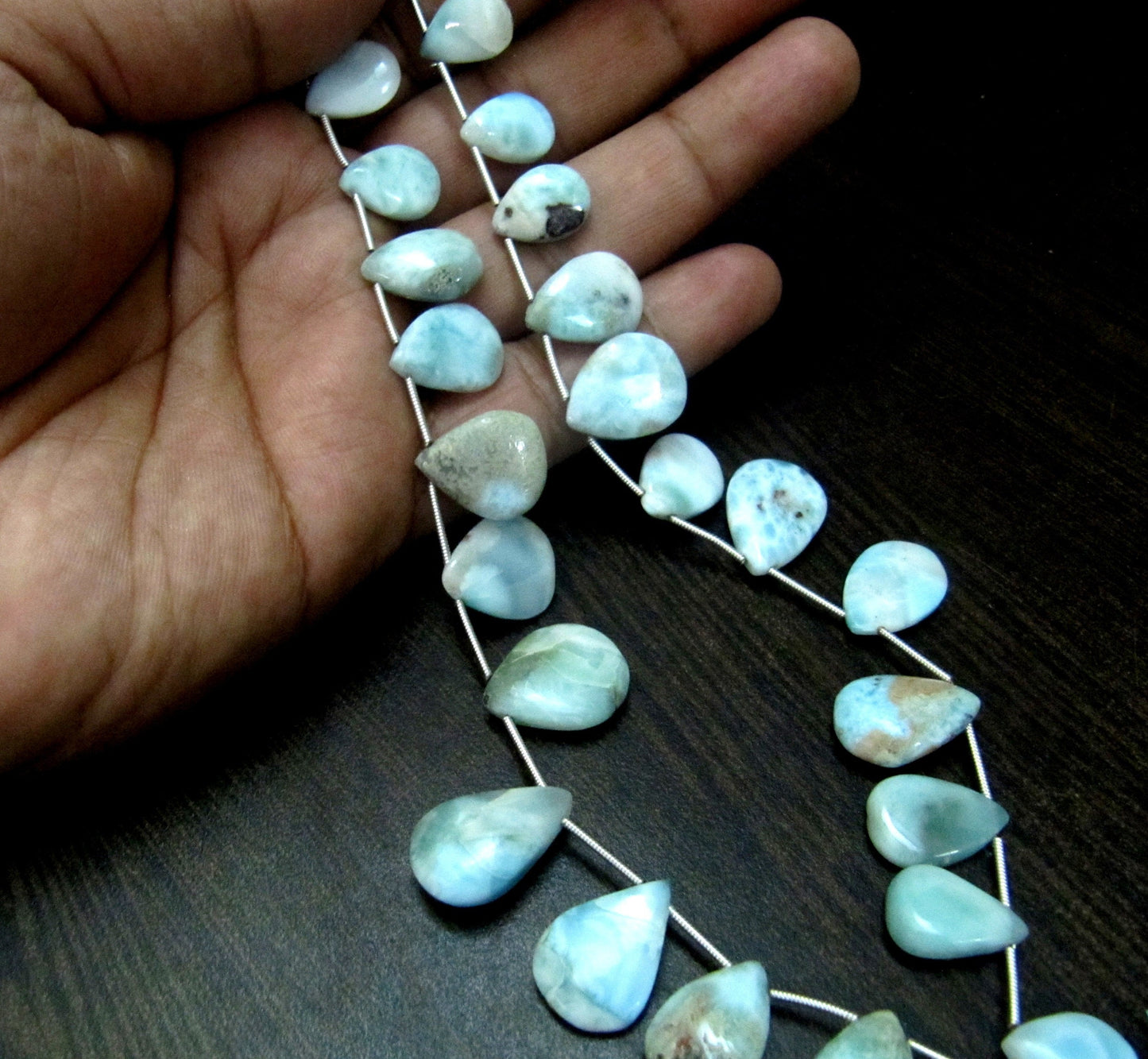Natural Larimar plain Smooth Heart Pear Shape Beads 8 Inches Long Strand Blue Beads For Jewelry Making Wholesale Prices