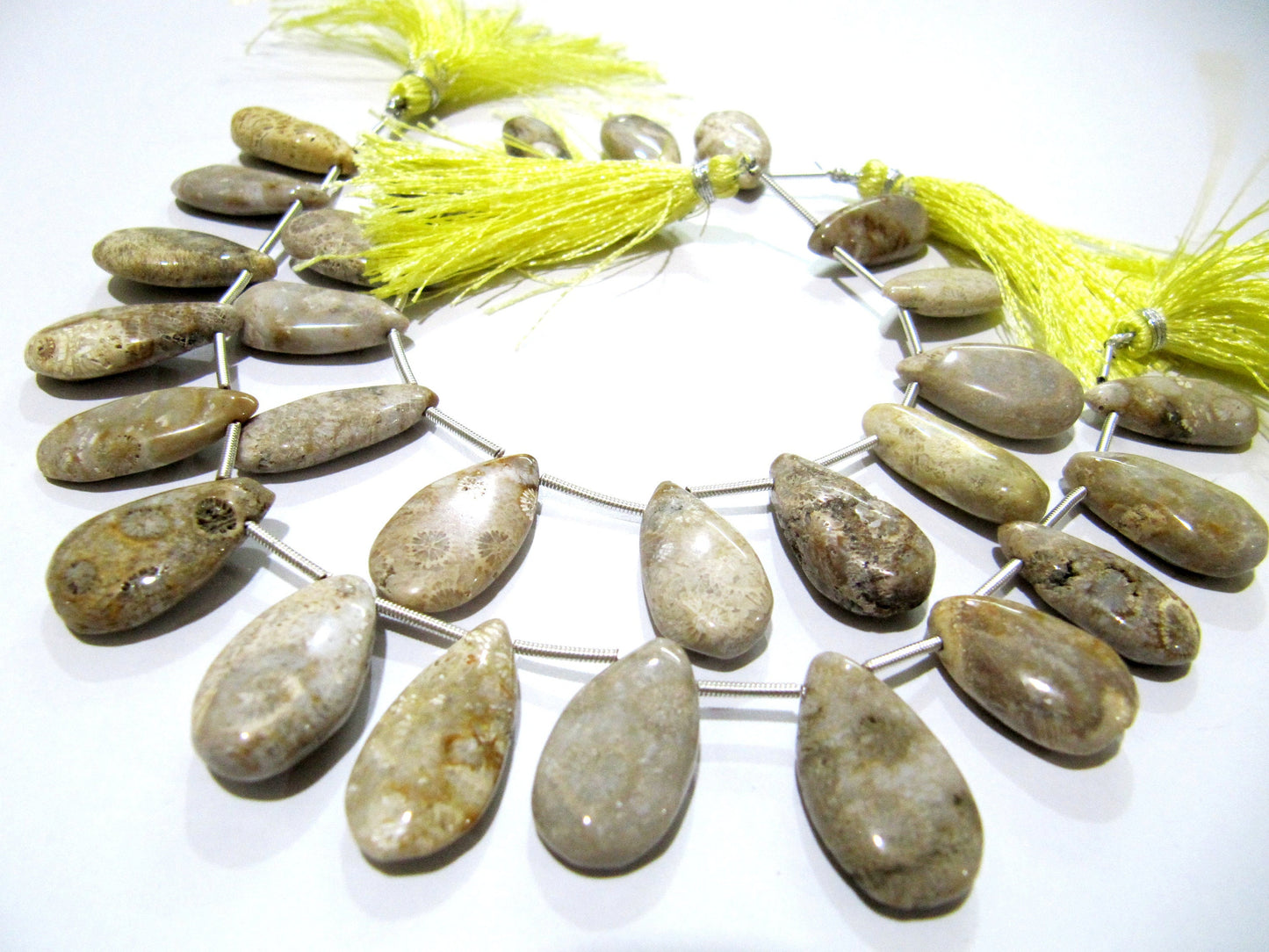 Natural Fossil Coral Pear Shape Plain Smooth Briolette beads 10x20mm To 12x22mm Graduated Jewelry Making Beads Strand 8 Inches Long