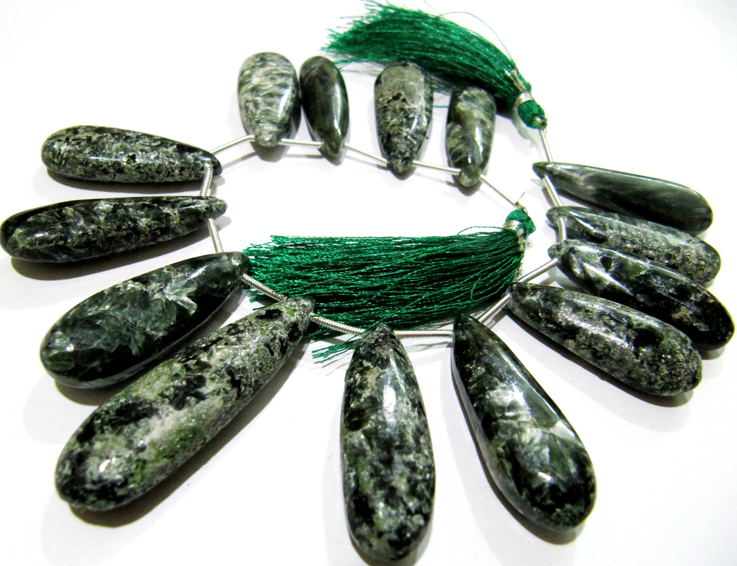 Natural Seraphinite Pear Shape Plain Smooth Briolette beads 10x35mm To 13x40mm Graduated Jewelry Making Beads Strand 8 Inches Long Beads
