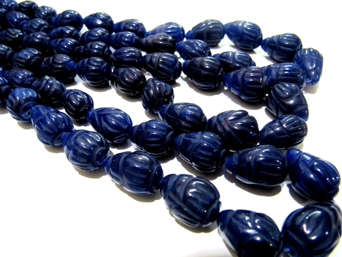 Sold Per 6 Loose Beads Best Quality Dyed Blue Sapphire Hand Carved Designer Size 10x14mm to 14x20mm Tear Drop Straight Drilled Beads