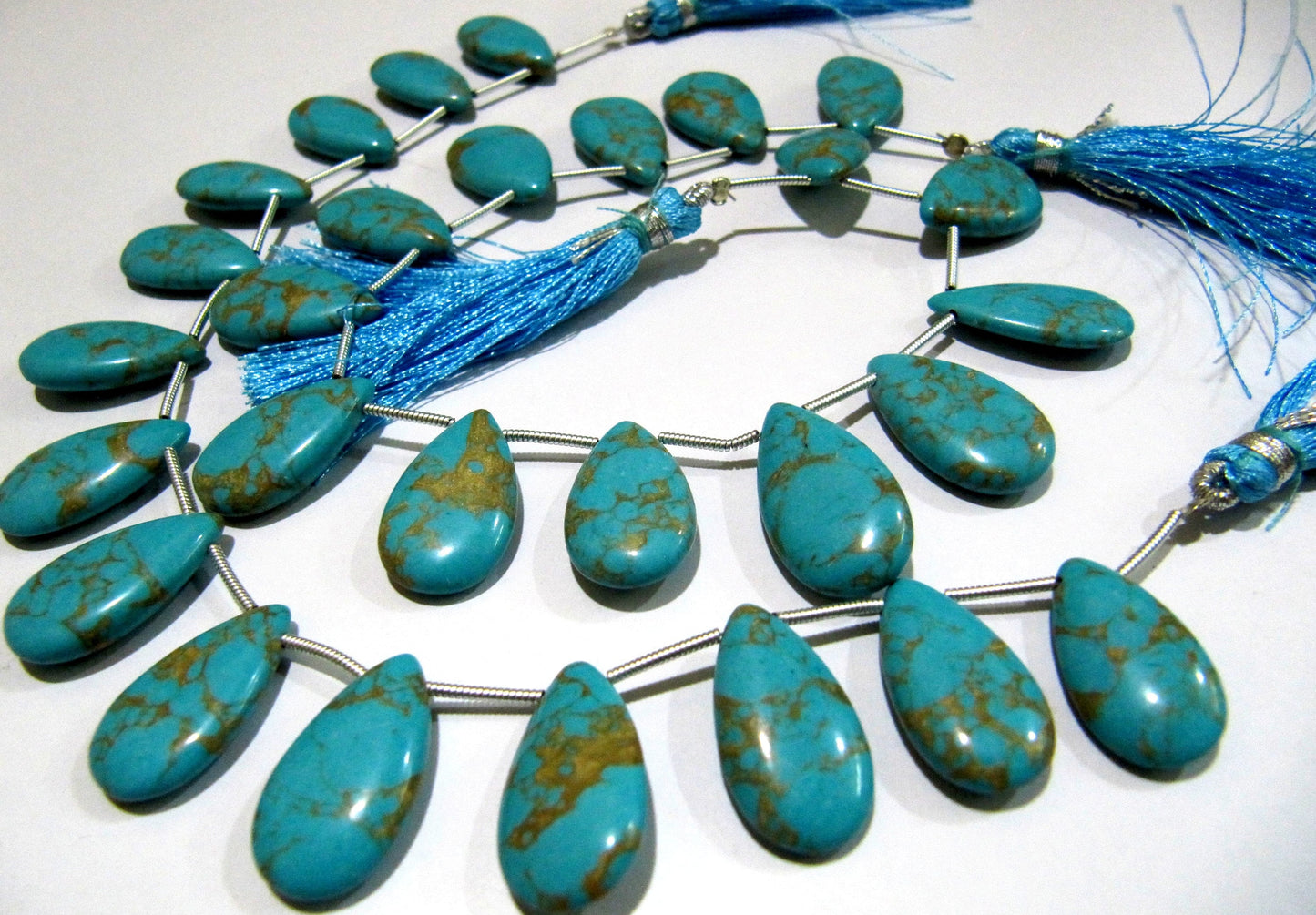 Copper Turquoise Pear Shape Plain Smooth Size 9x18mm To 10x20mm Sky Blue Briolette Beads Strand 8 inches Long Sold Per Strand