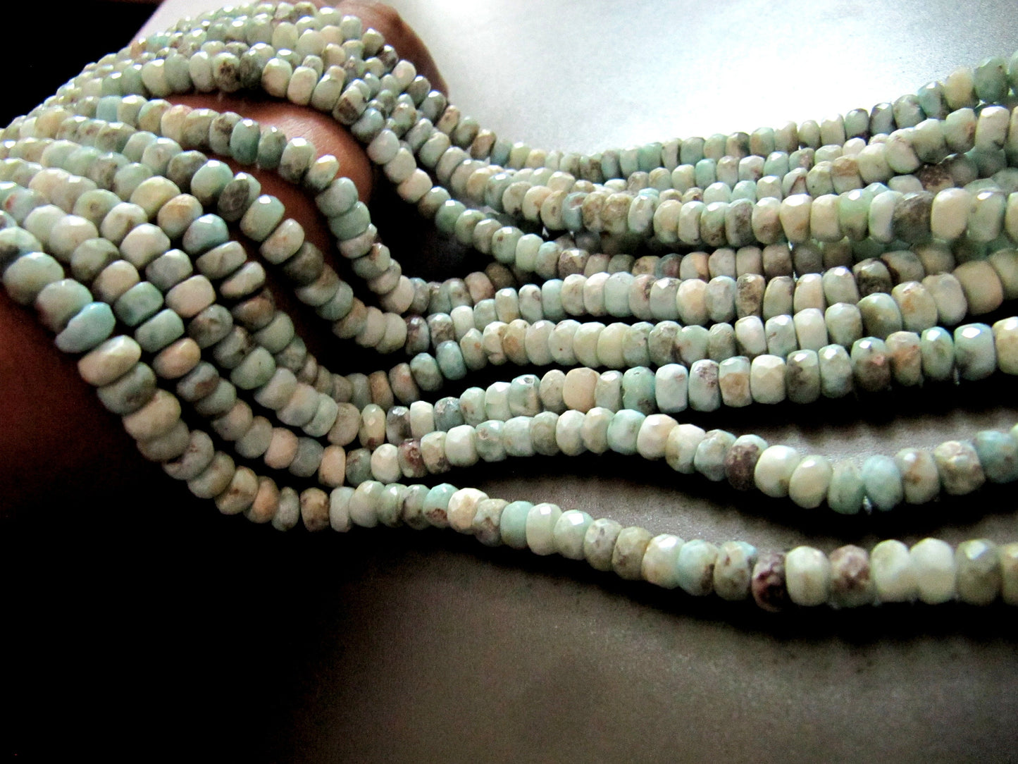 Natural Larimar Rondelle faceted beads Strand 7.5 inches Long Genuine gemstone Beads For Jewelry making sold per strand Wholesale Prices