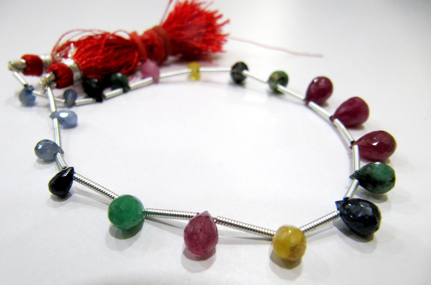 Natural Multi Precious Gemstone Ruby Emerald Sapphire faceted Briolette Size 4x6 to 6x9mm Teardrop Graduated beads BEST Quality strand 8inch
