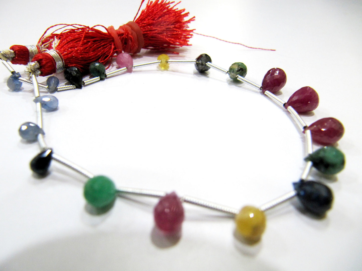 Natural Multi Precious Gemstone Ruby Emerald Sapphire faceted Briolette Size 4x6 to 6x9mm Teardrop Graduated beads BEST Quality strand 8inch