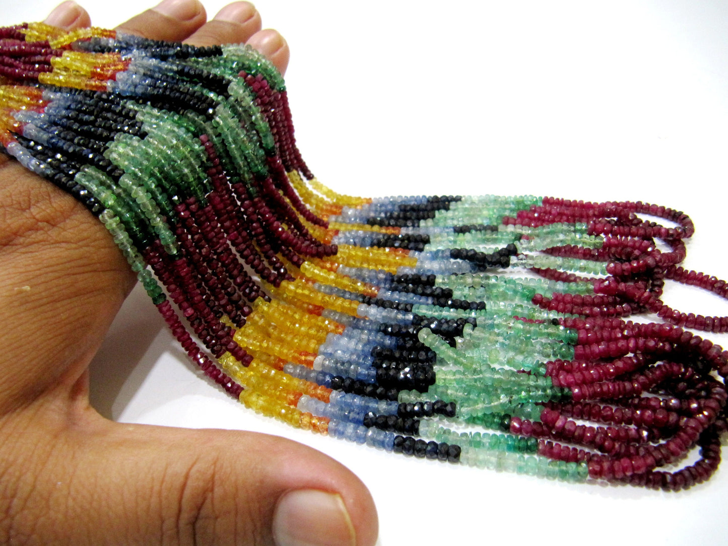 Natural & Genuine Multi Precious Ruby Emerald Sapphire Rondelle Faceted Beads Wholesale prices jewelry making gemstone 2.5mm to 3.5mm