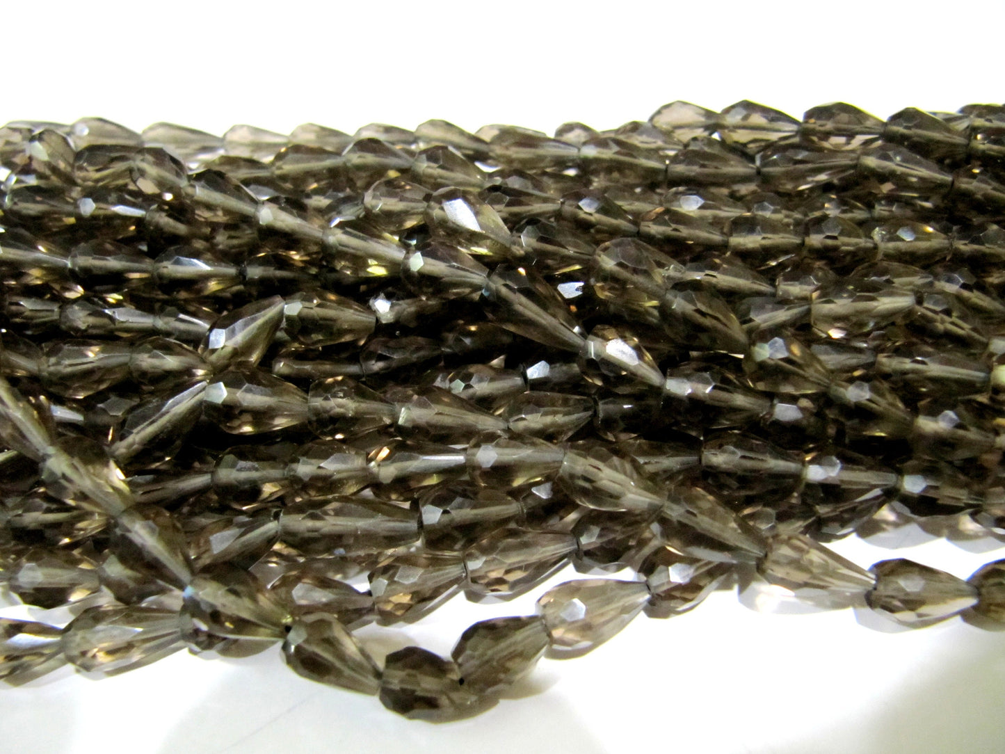 Natural Smoky Quartz Straight Drilled Tear Drop Briolette Faceted Beads Size 6x10mm Size Strand 13 Inches Long Beads Wholesale Prices