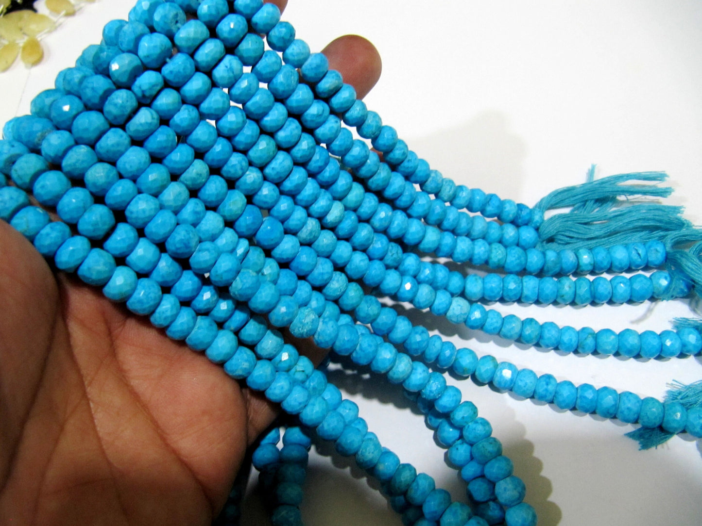 Natural Rare Blue Turquoise Magnesite Rondelle Faceted 6mm to 7mm Beads Strand 8 inches Jewelry making gemstone beads Wholesale Prices
