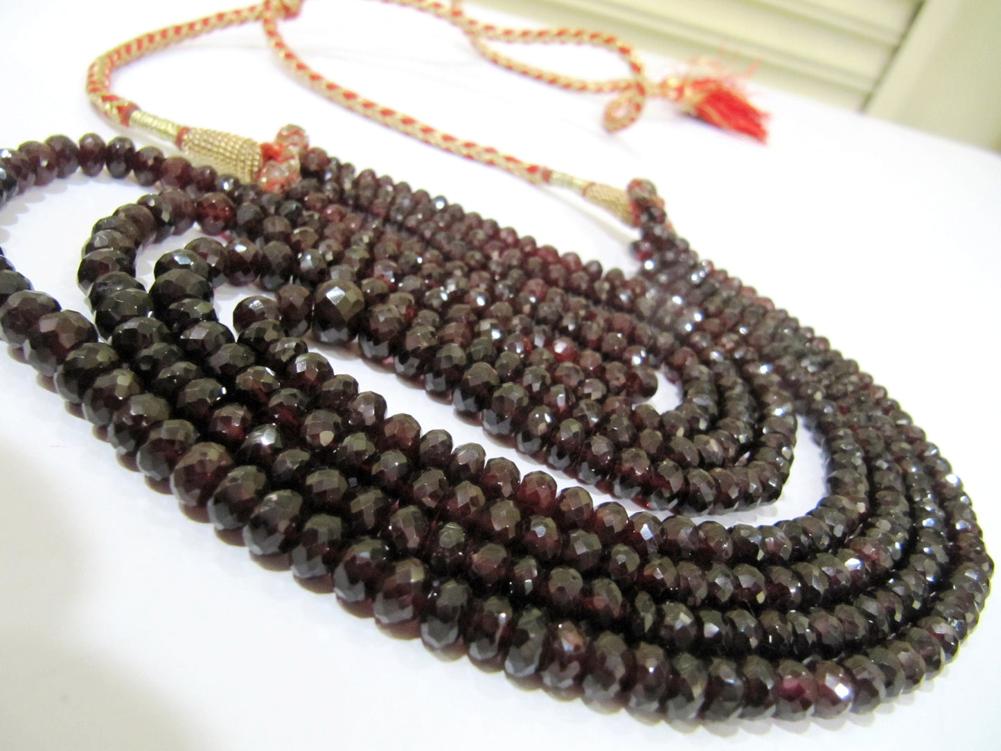 Natural Mozambique Garnet Rondelle Faceted 5 to 8mm Beads Top Quality Beaded 4 Layered Beaded Necklace 18 inches Long Wholesale Price
