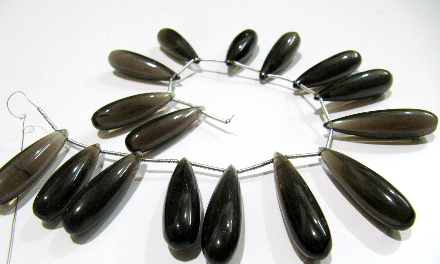 Natural Smoky Quartz Long Tear Drop Plain Smooth Beads Size Approximately 1 inch Long Strand 8 inches Brown Color Stone Beads Wholesale Rate