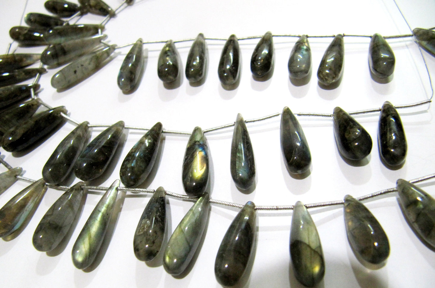 Natural Labradorite Long Tear Drop Plain Smooth Beads Size Approximately 1 inch Long Strand 8 inches Grey Color Stone Beads Wholesale Rate