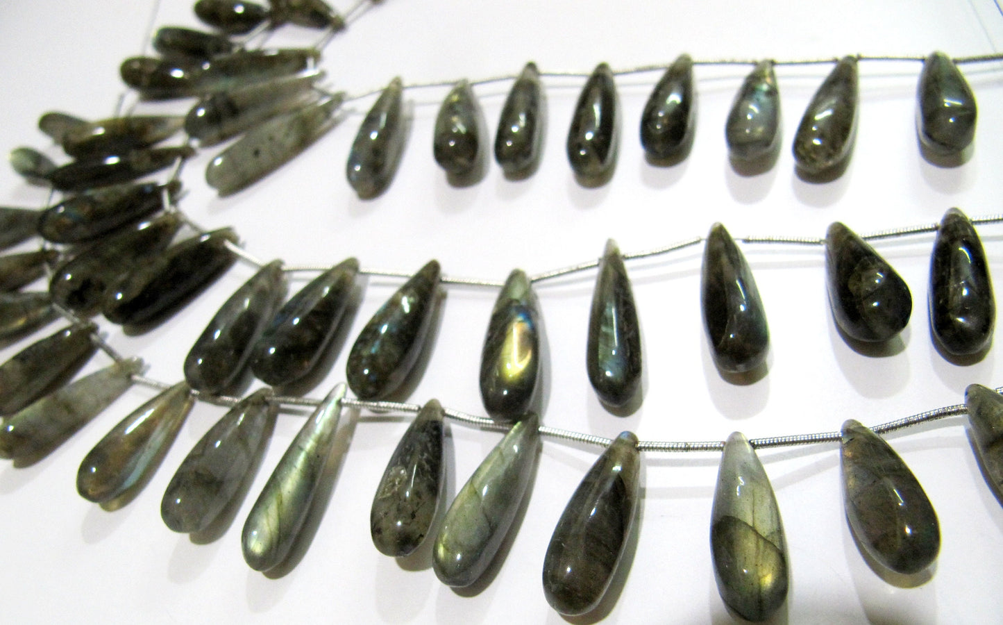 Natural Labradorite Long Tear Drop Plain Smooth Beads Size Approximately 1 inch Long Strand 8 inches Grey Color Stone Beads Wholesale Rate