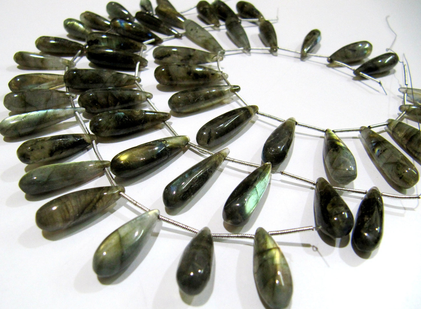 Natural Labradorite Long Tear Drop Plain Smooth Beads Size Approximately 1 inch Long Strand 8 inches Grey Color Stone Beads Wholesale Rate