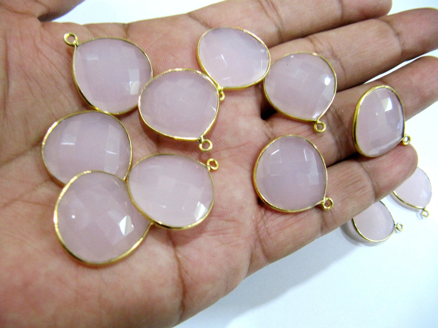 Pink Chalcedony Heart Shape 20mm Briolette Connectors Pink Quartz Stone Single Loop Bezel Jewelry Making Charms sold per piece